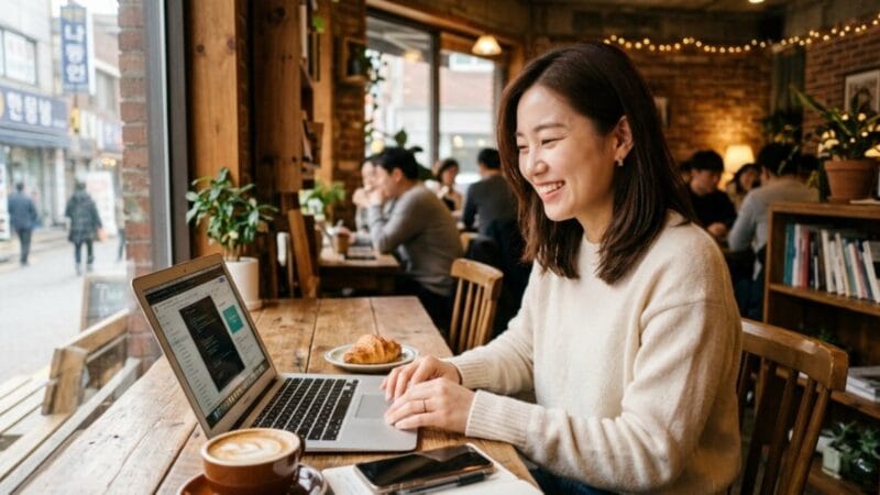AI 에이전트가 업무를 자동화하는 모습을 시각화한 현대적 사무 공간
