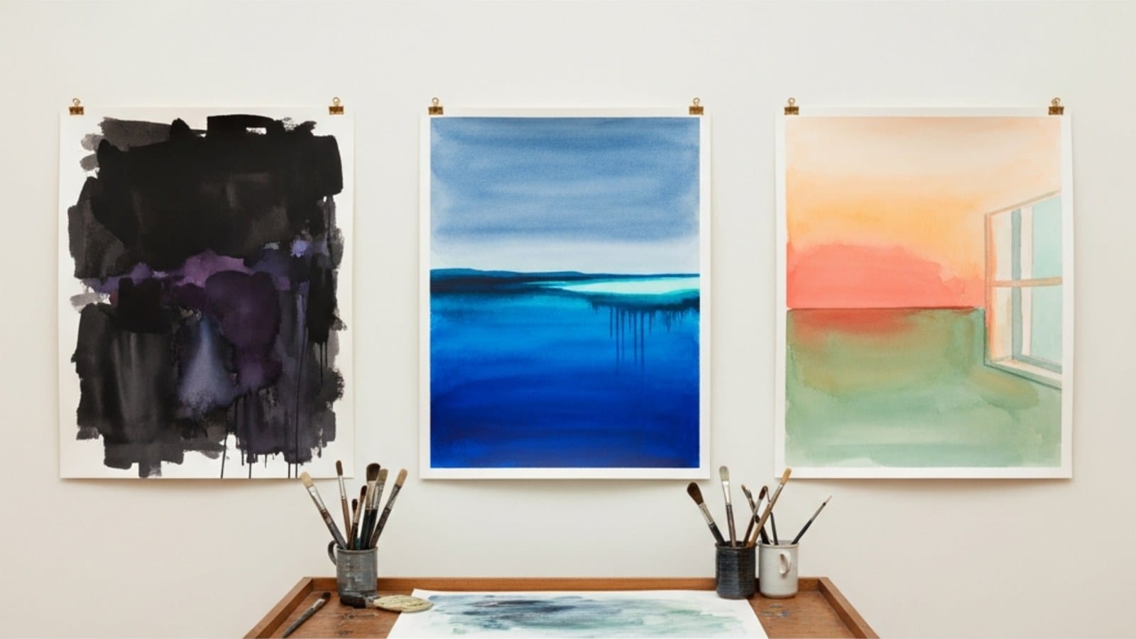 번아웃 미술치료 회복의 세 단계 — 검정에서 파랑으로 파랑에서 살구빛으로 변해가는 수채화 시리즈