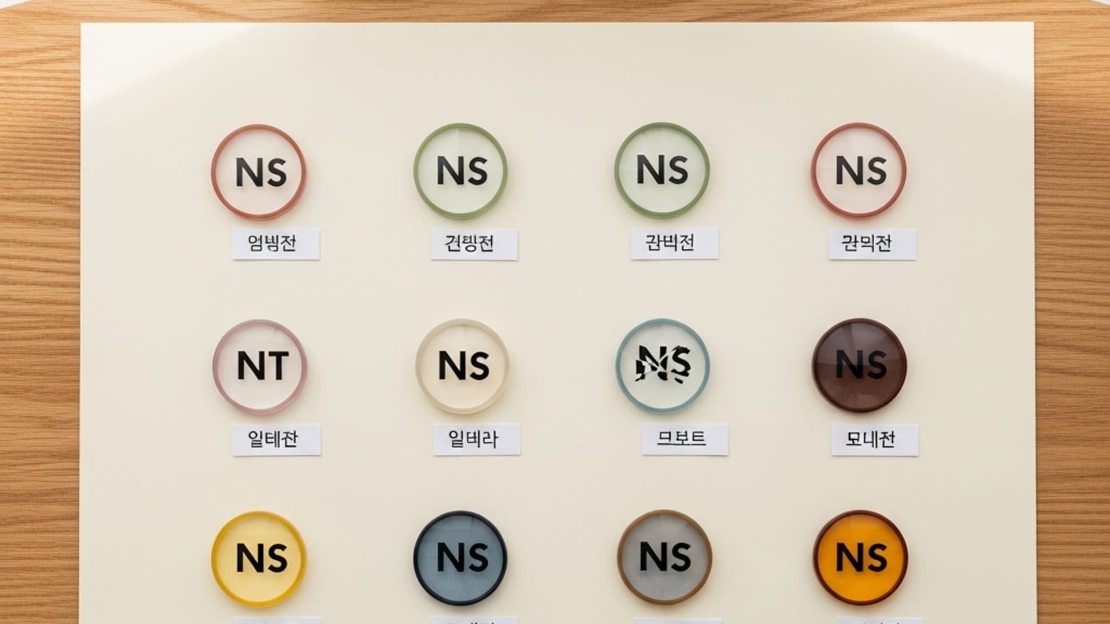 열 가지 인지 왜곡을 상징하는 열 개의 렌즈 — 같은 단어가 각기 다른 방식으로 굴절되는 모습