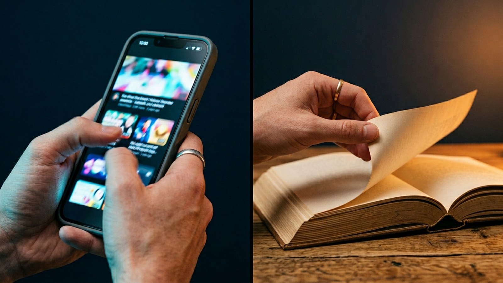 숏폼 스크롤과 종이책 한 페이지의 대비 — 두 가지 인지 모드의 차이