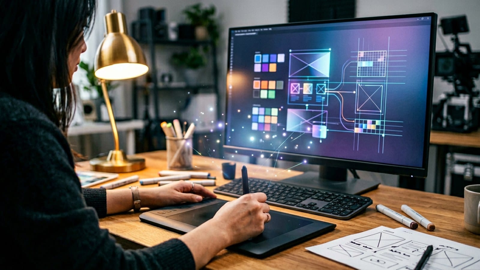 Figma 캔버스에서 디자인 시스템을 조립하는 디자이너의 손