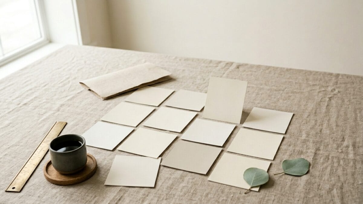 Pantone Cloud Dancer 2026 화이트 컬러 스와치 플랫레이