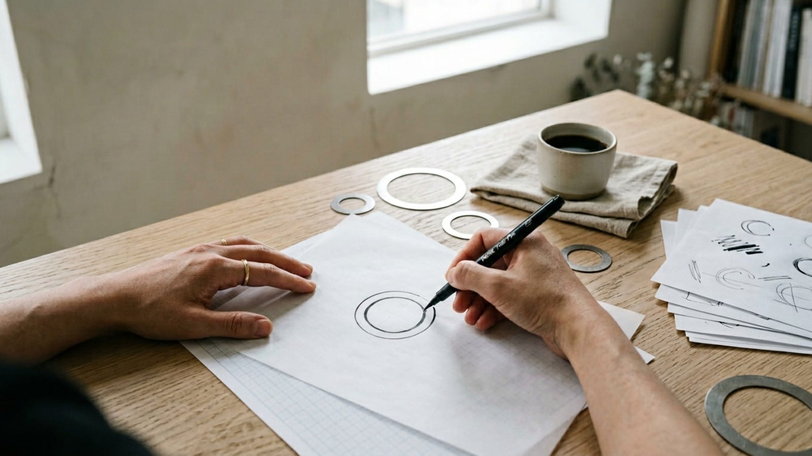 리브랜딩 모노그램을 스케치하는 디자이너