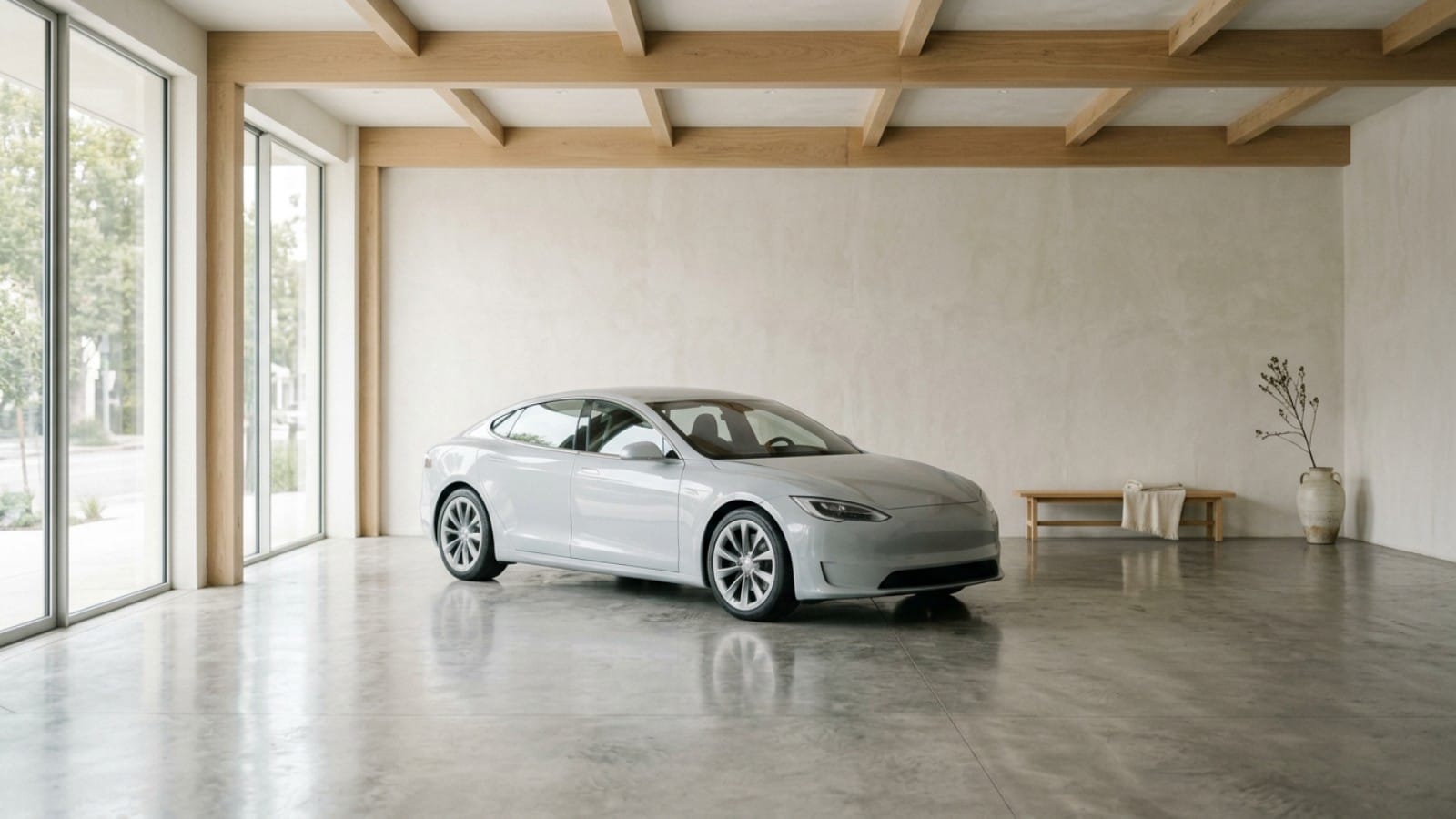 리브랜딩 발표 직전의 미니멀 자동차 쇼룸