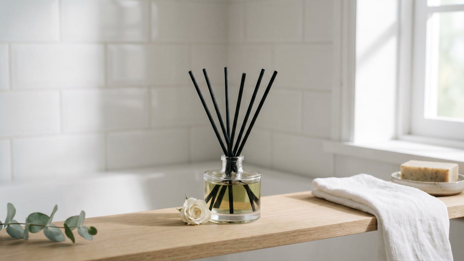 코코도르 디퓨저 욕실 선반에 놓인 미니멀 배치