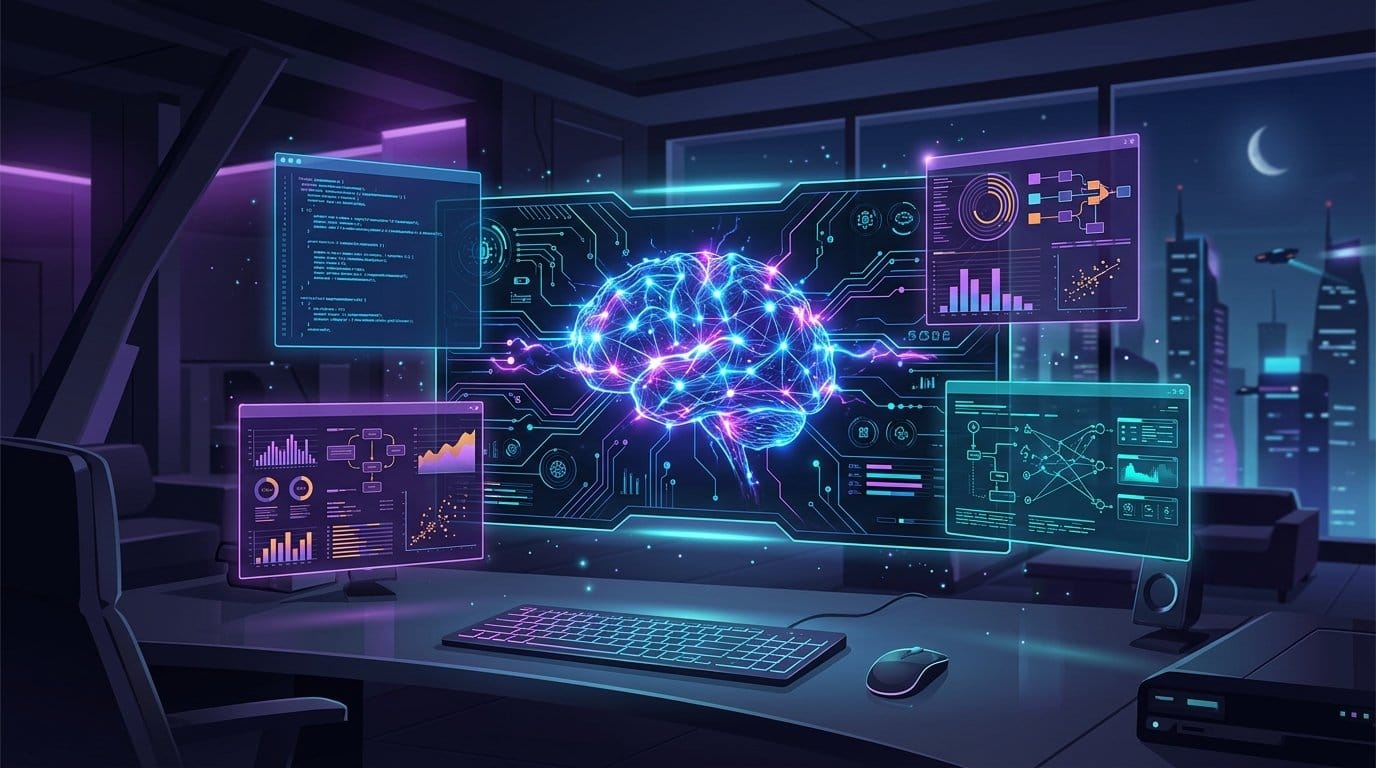 Claude Opus 4.6 미래형 AI 디지털 워크스페이스 인터페이스