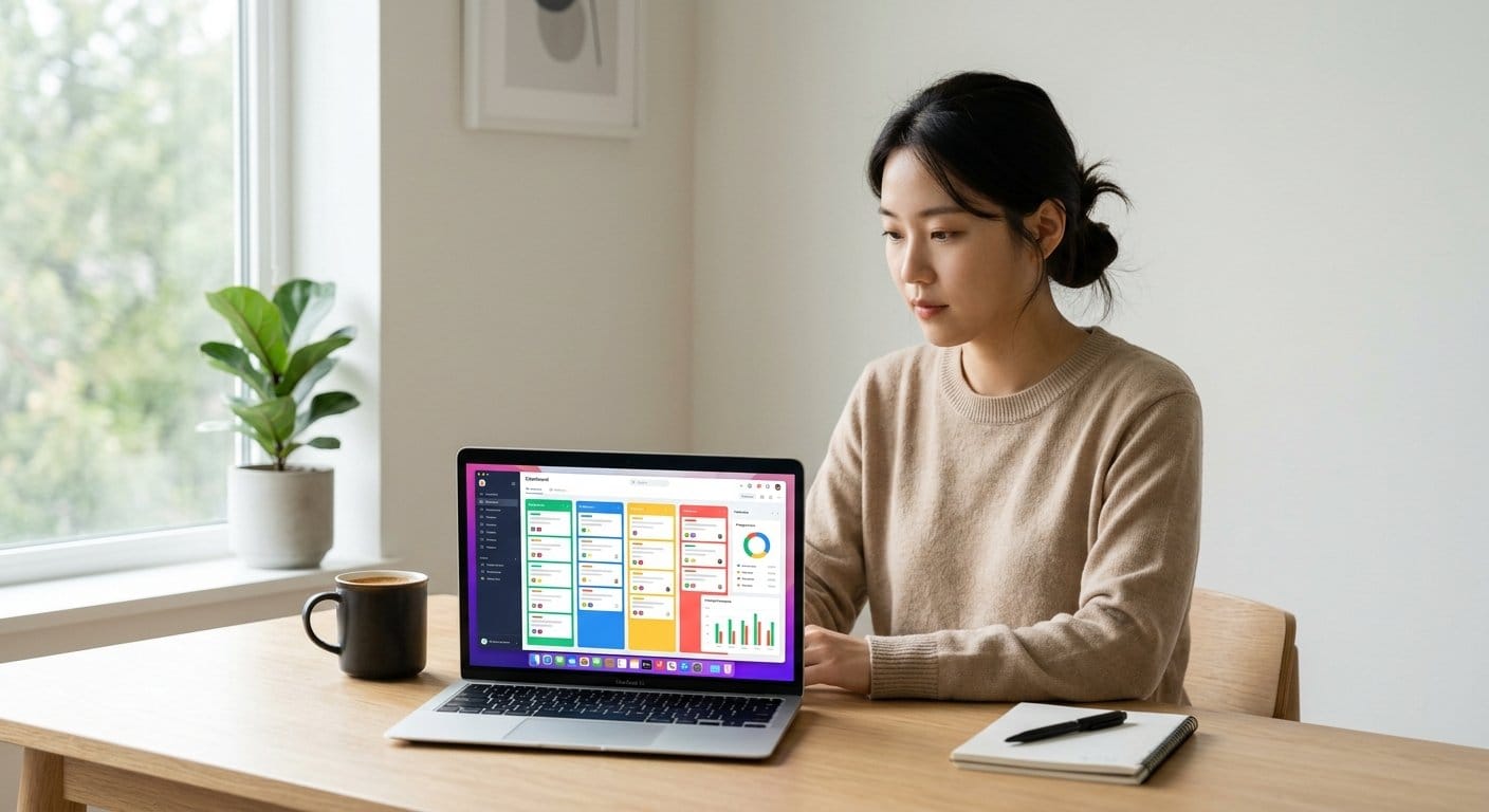 재택근무 생산성 향상을 위한 디지털 도구 활용 모습