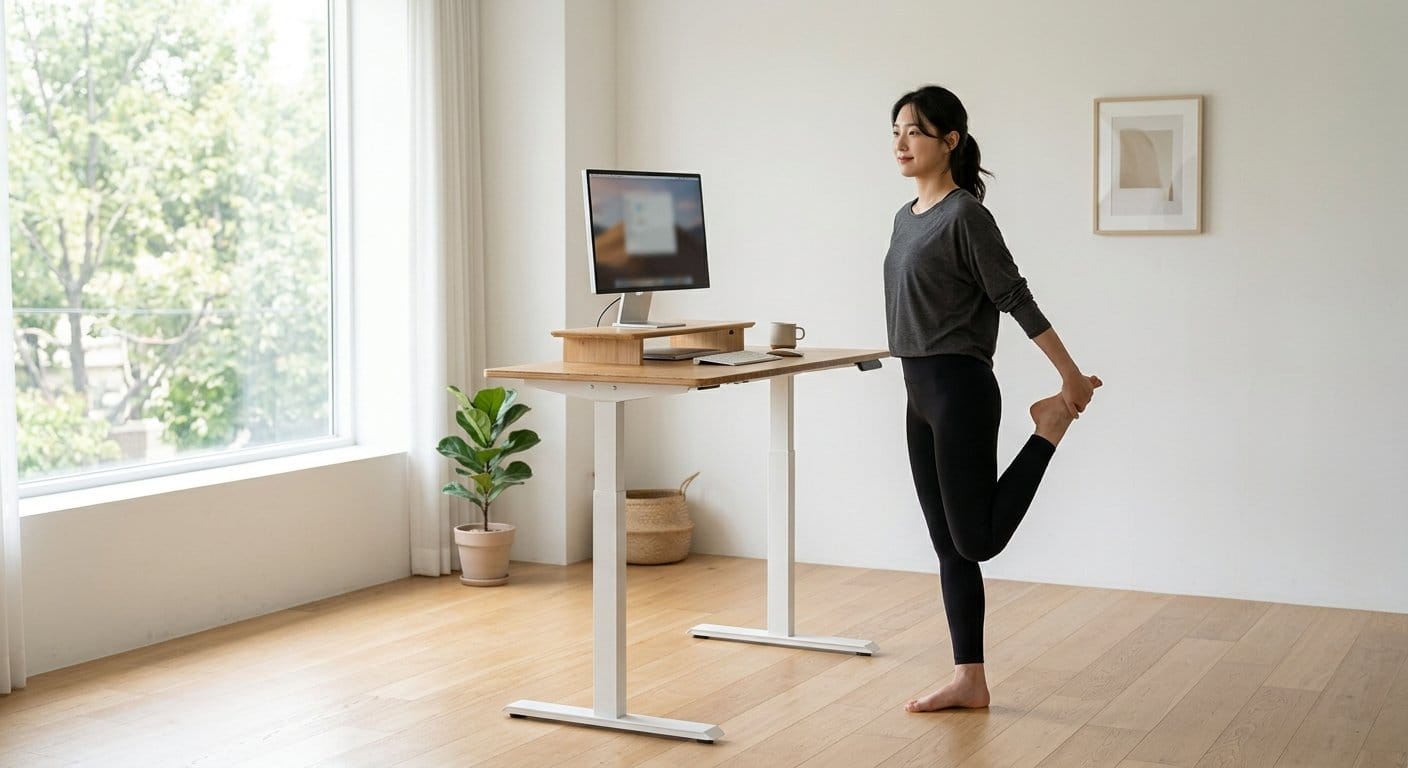 재택근무 중 건강을 위한 스트레칭 운동 모습