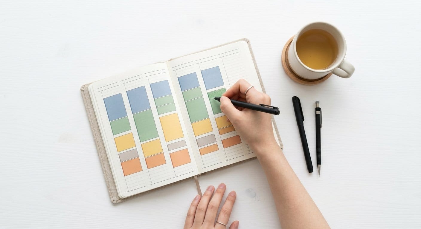 재택근무 시간 관리를 위한 타임블로킹 플래너 작성 모습