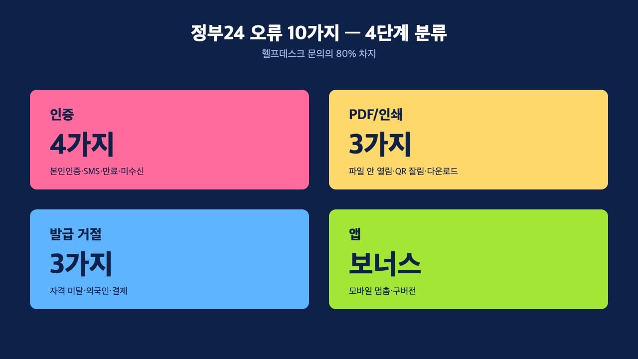 정부24 오류 10가지 인증·PDF·발급·앱 4단계 분류