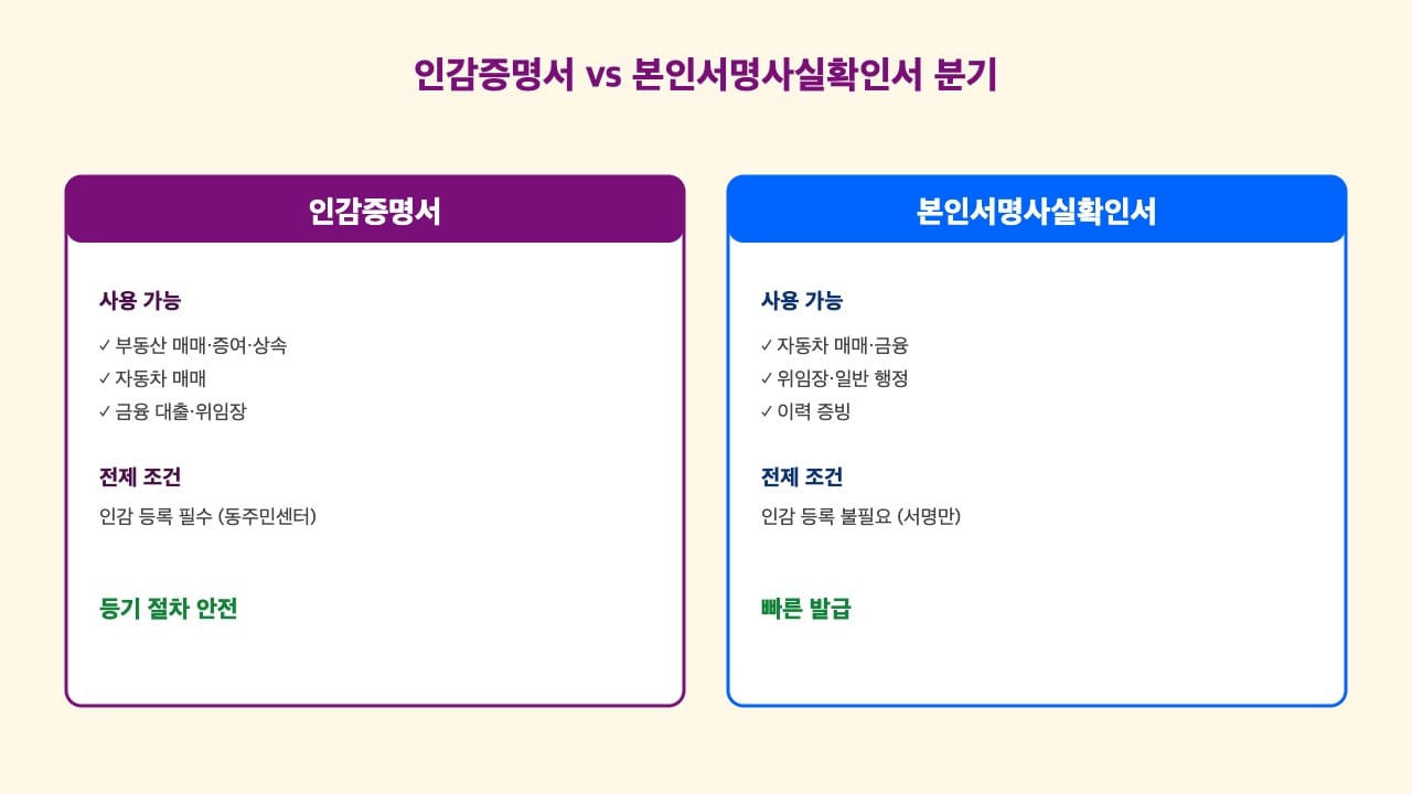 정부24 인감증명서 vs 본인서명사실확인서 분기 결정
