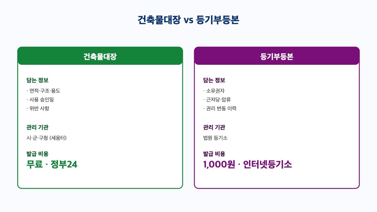 건축물대장 무료 발급 vs 등기부등본 차이 비교