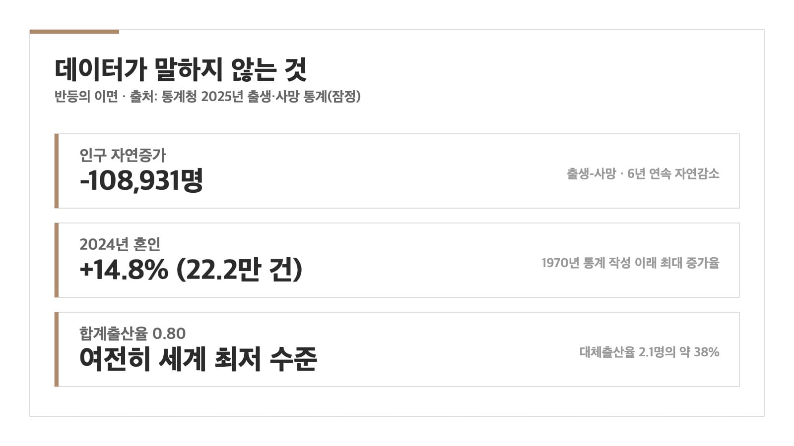 2025 인구 데이터 종합 자연감소 혼인 인포그래픽