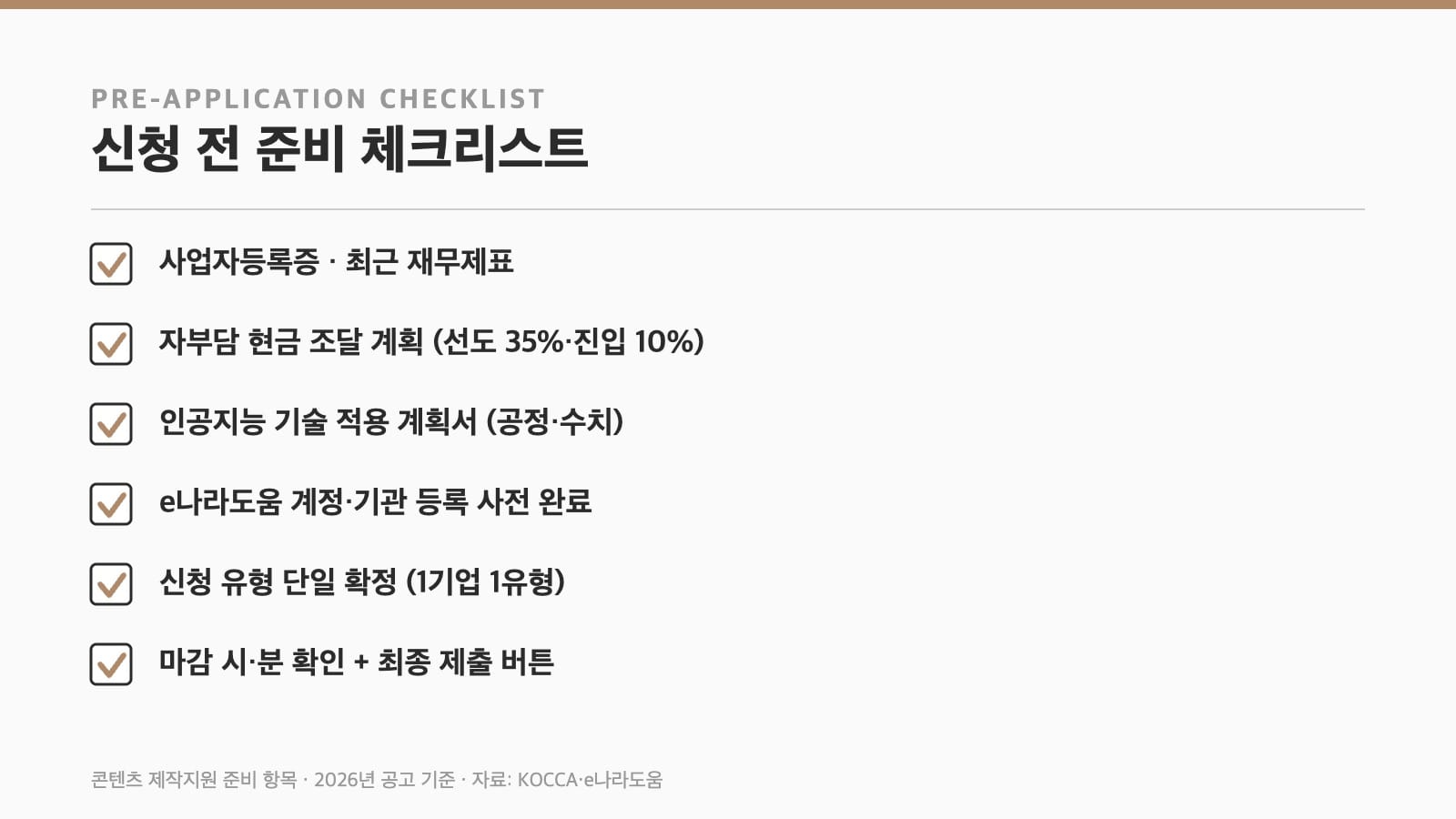 콘텐츠 제작지원 준비 체크리스트