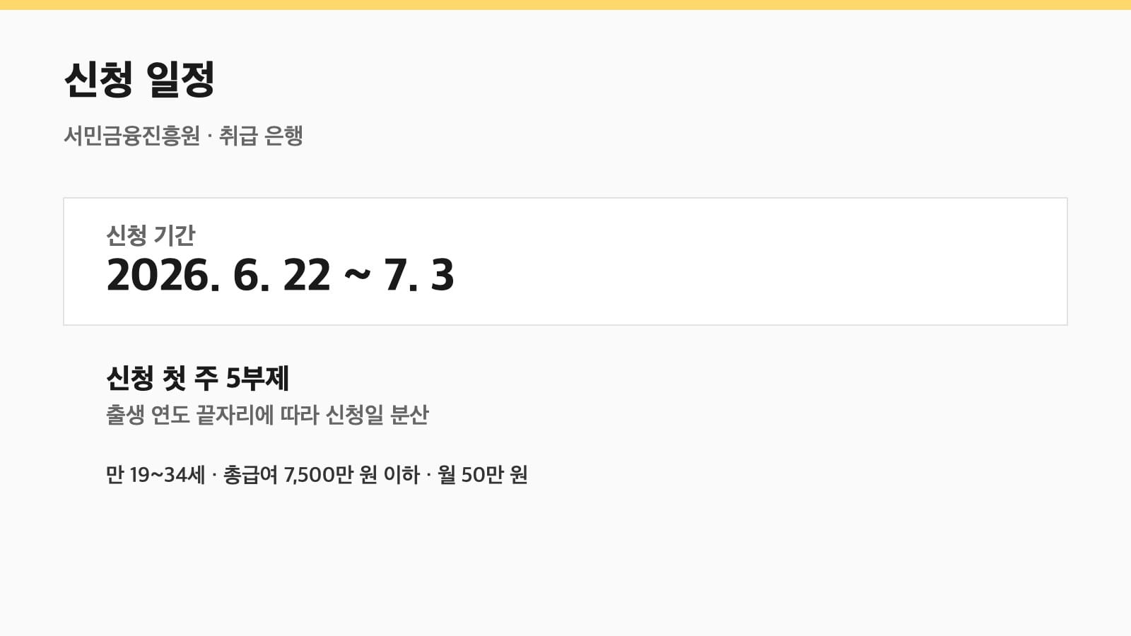 청년미래적금 신청 기간 5부제 일정