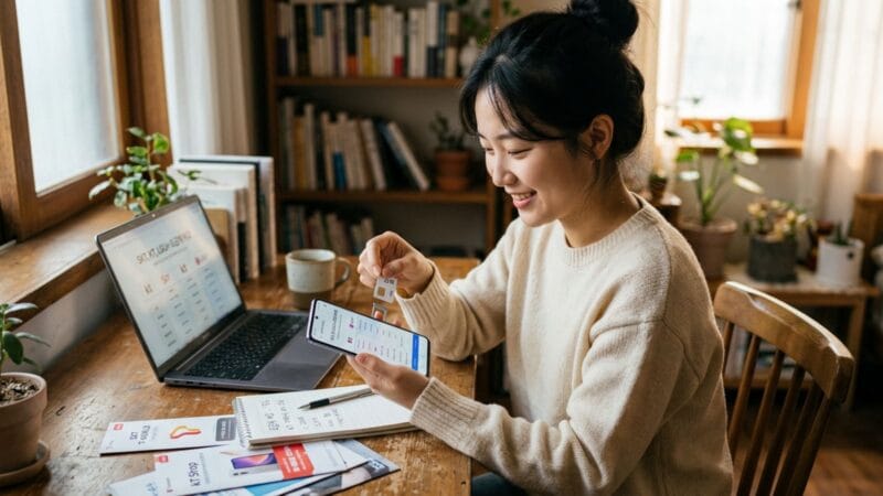 알뜰폰 유심과 스마트폰으로 요금제를 비교하는 모습 — 통신비 절약