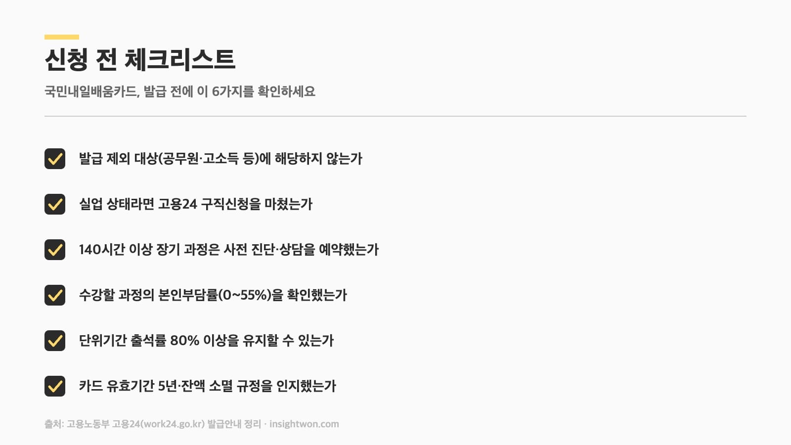 국민내일배움카드 신청 전 체크리스트 인포그래픽