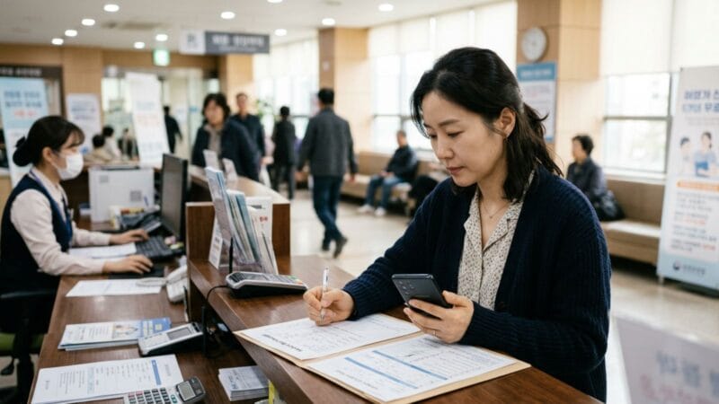 실손보험 청구를 위해 진료비 영수증과 보험 서류를 확인하는 모습