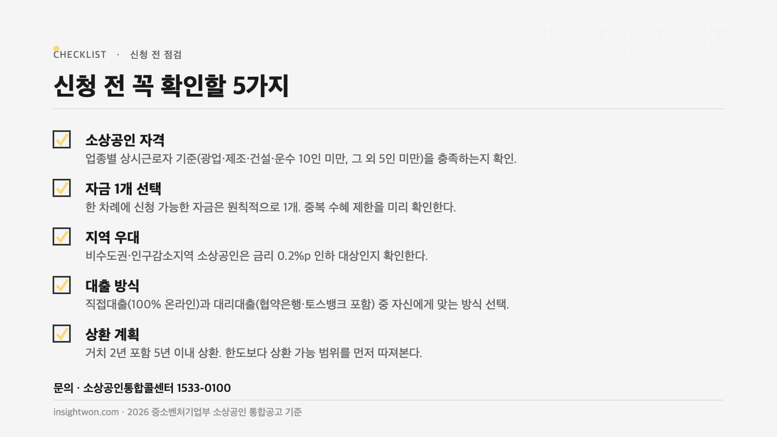 소상공인 정책자금 2026 신청 전 체크리스트